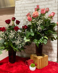 12 LONG STEMMED ROSES IN A VASE